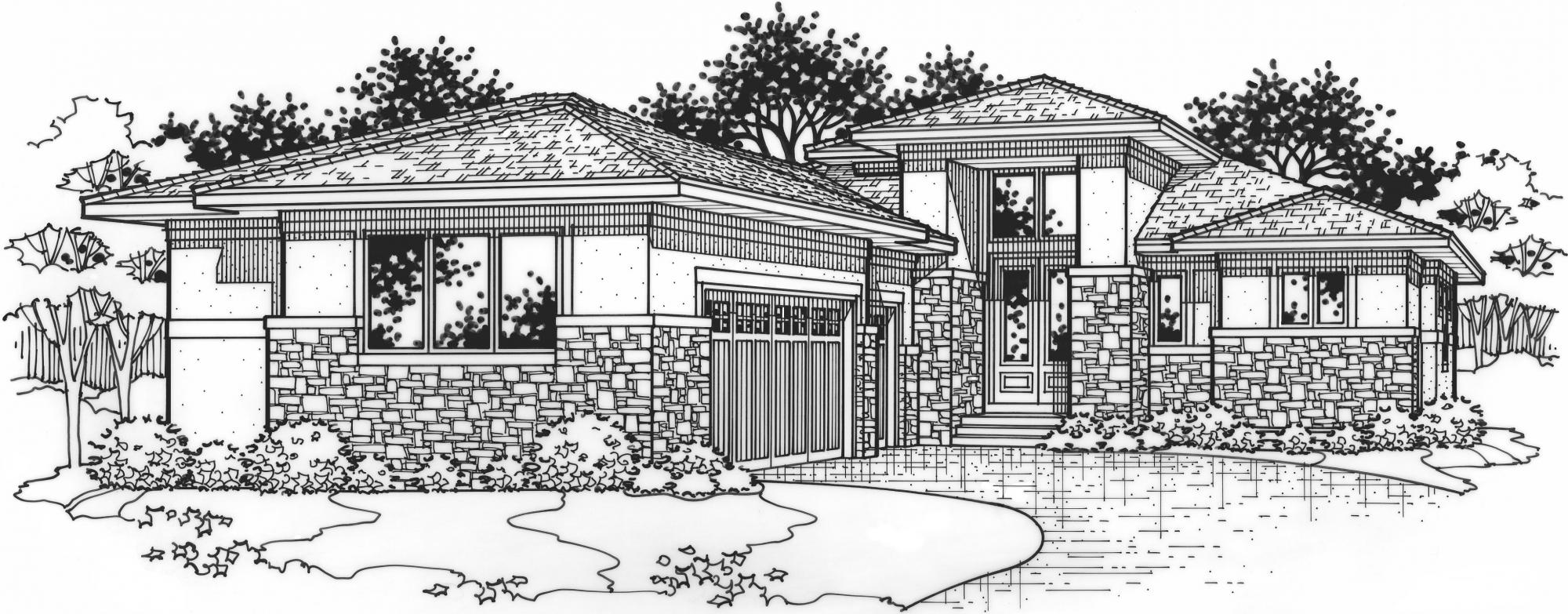 black and white rendering of a peachtree model from Lambie custom homes