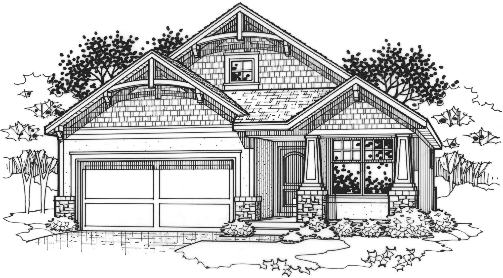 black and white rendering of a pine model from Lambie custom homes
