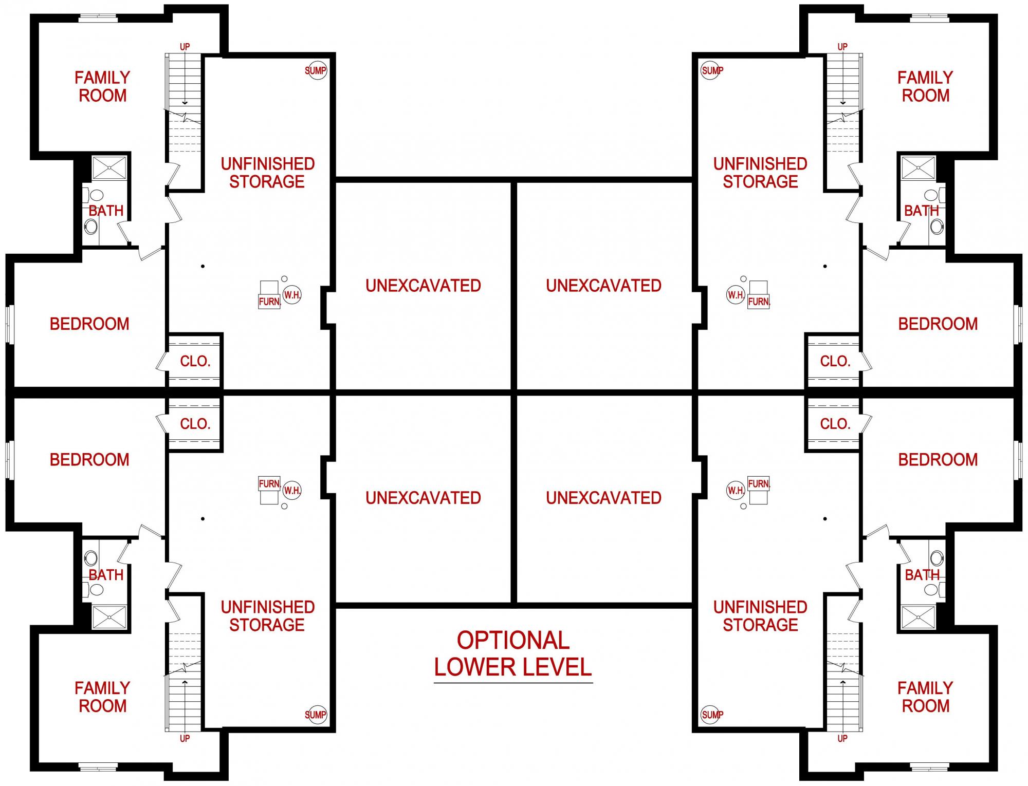 Lower level floor plan for the minor model from Lambie custom homes