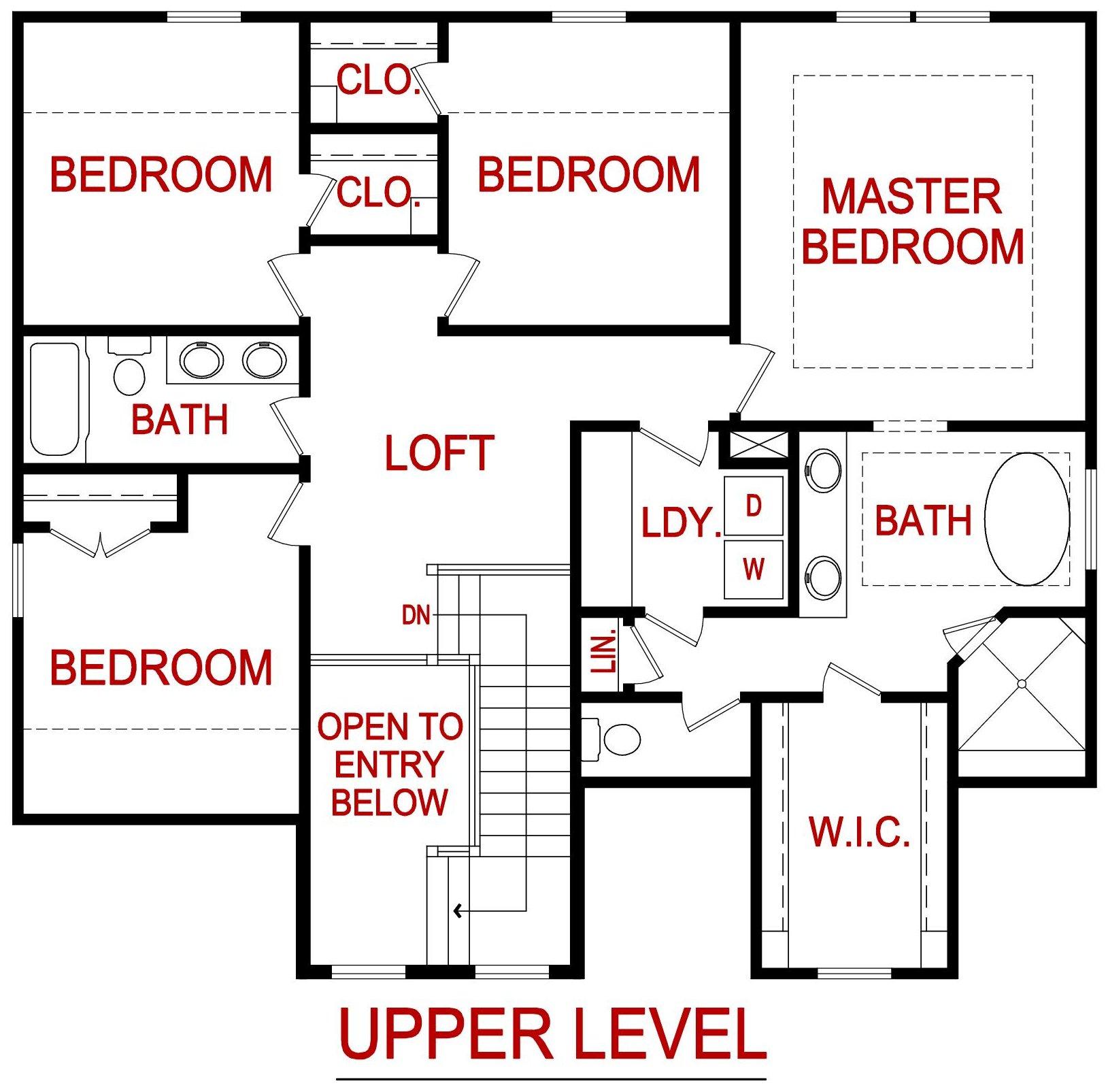 upper level floor plan of a sequoia model from lambie homes