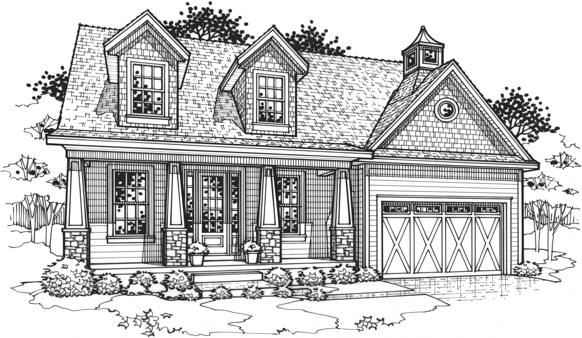 black and white rendering of a magnolia model from Lambie custom homes