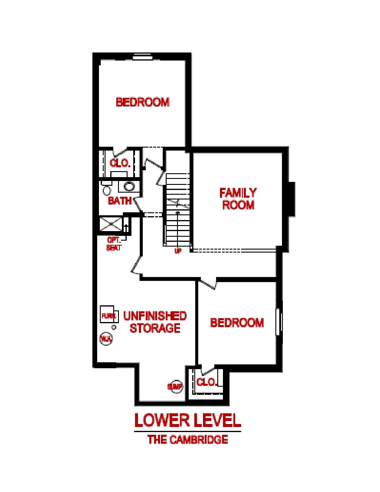Lower level floor plan of a cambridge model from lambie custom homes