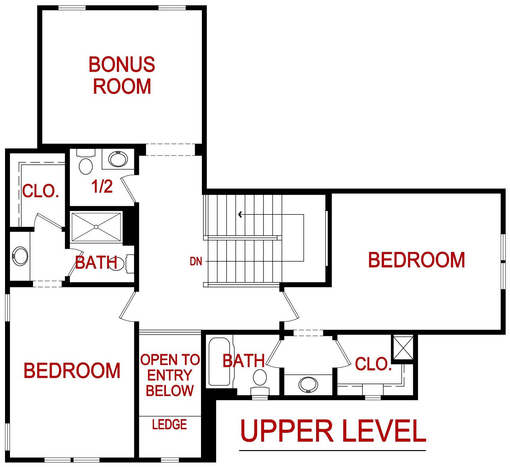 Upper level floor plan for the Winston model from Lambie Custom Homes