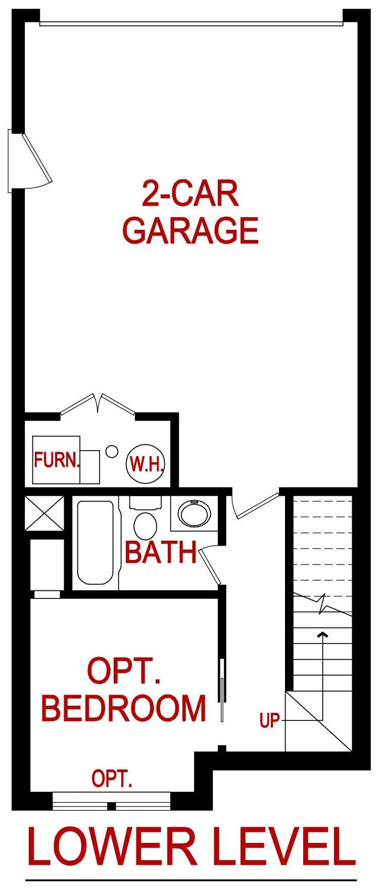 Lower level floor plan of a Hartley model from Lambie custom homes