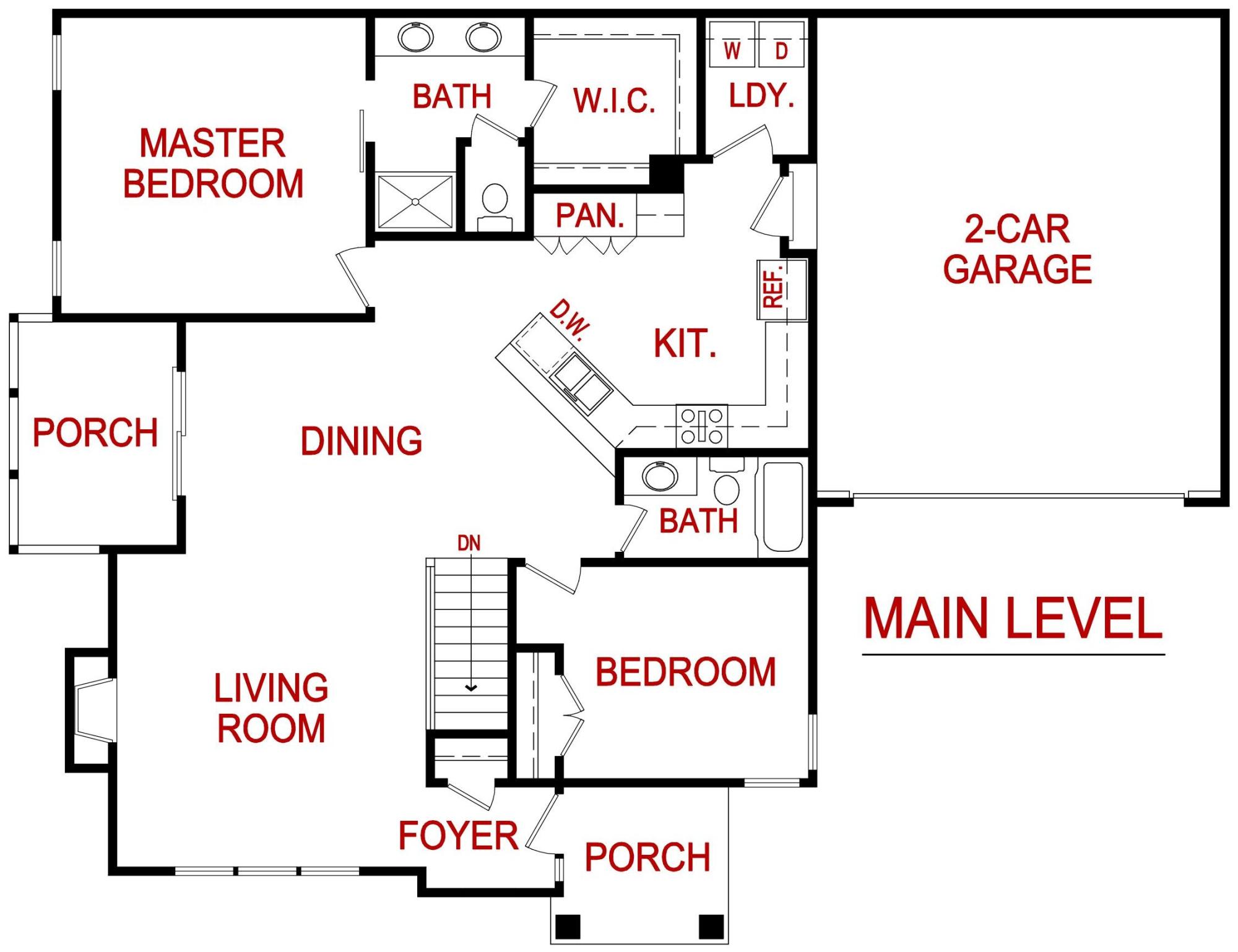 main level floor plan for the minor model from Lambie custom homes