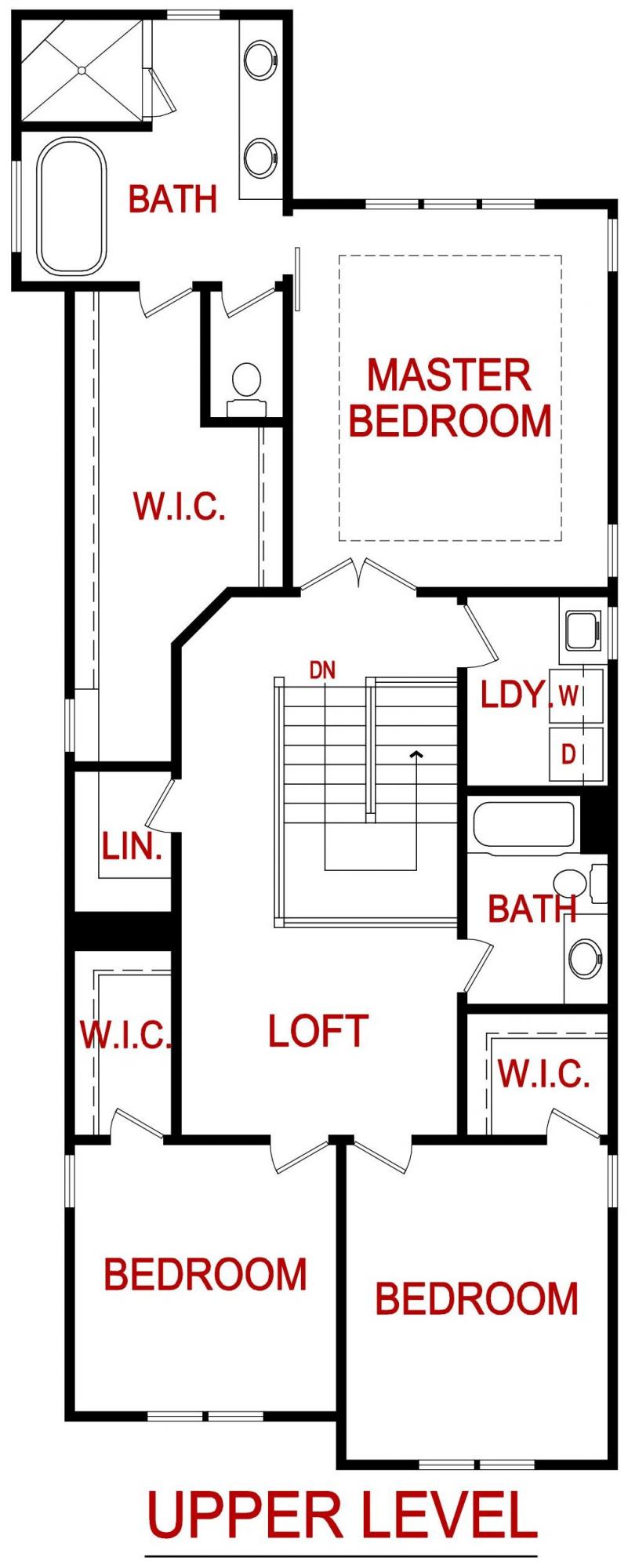 Upper level floor plan of the sequoia model from lambie homes