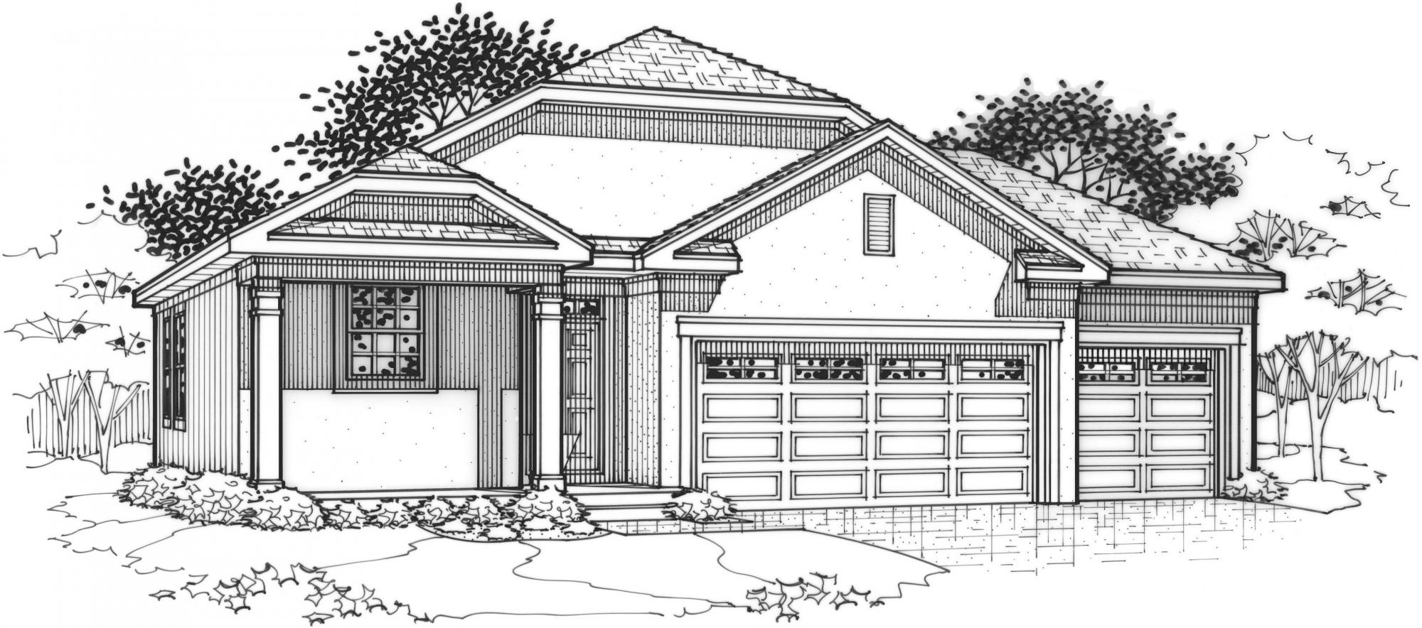 black and white rendering of a bradford model from Lambie custom homes