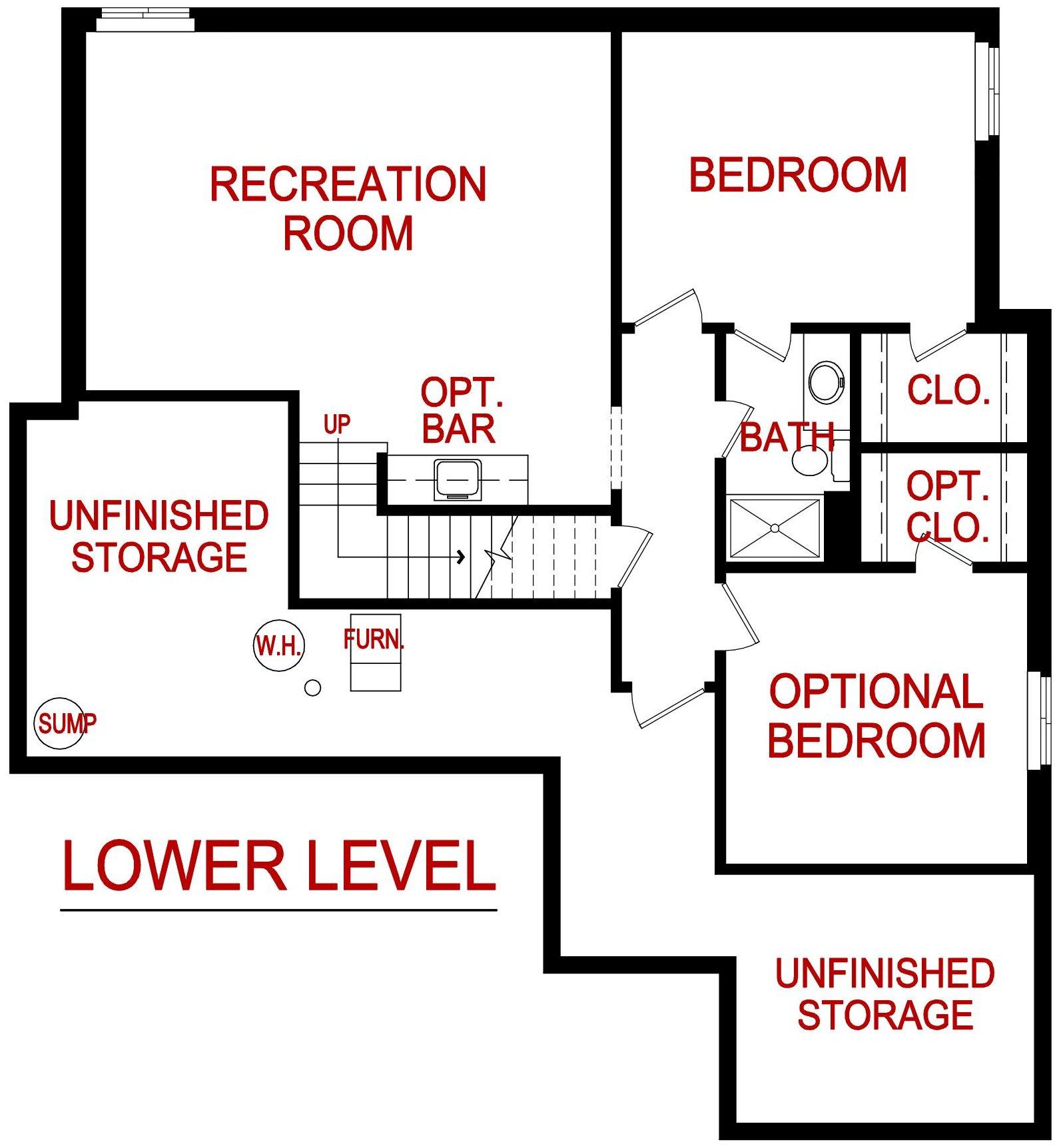 Lower level floor plan of the somerset model from Lambie Custom Homes