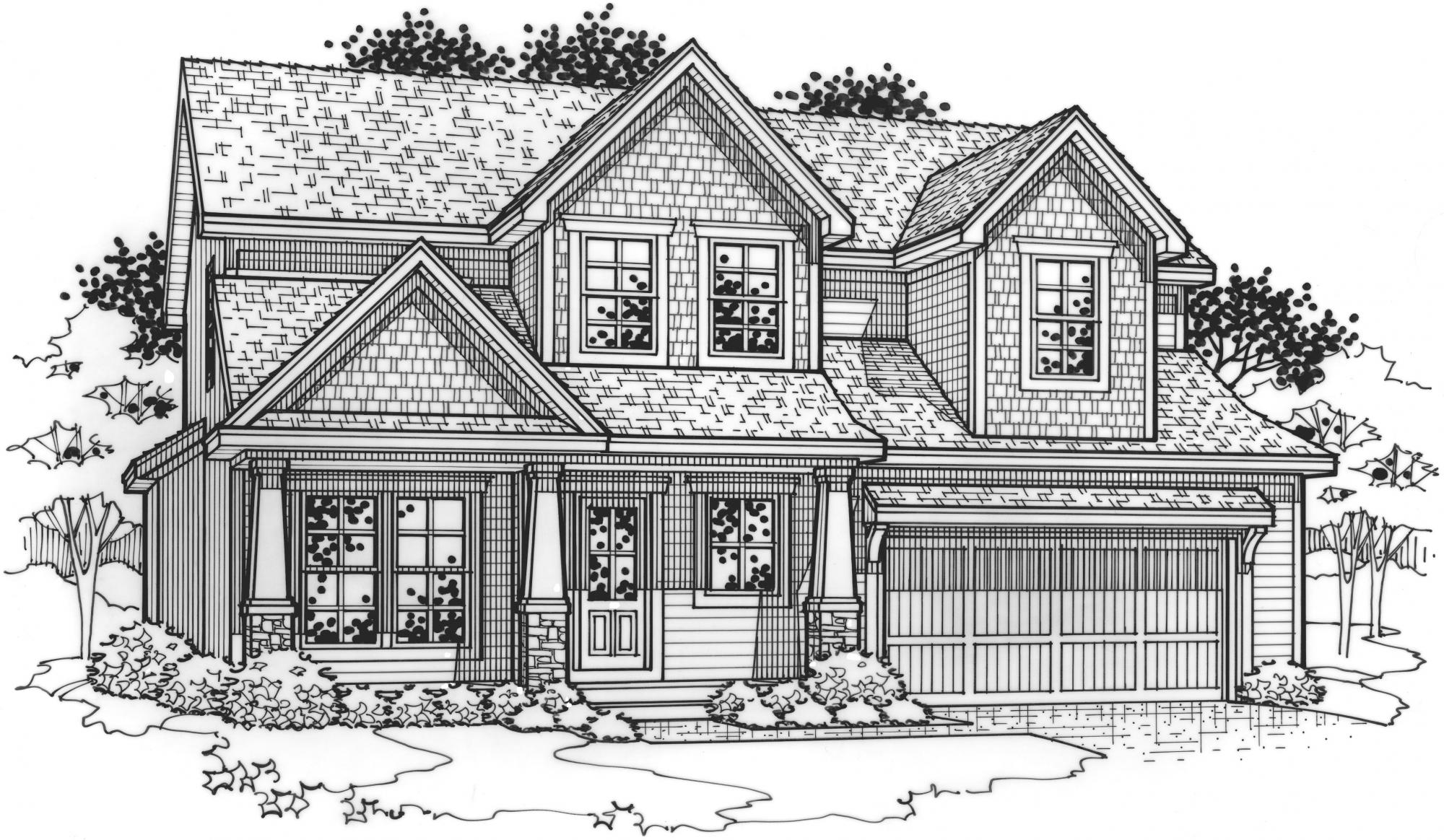black and white rendering of a sequoia model from Lambie custom homes