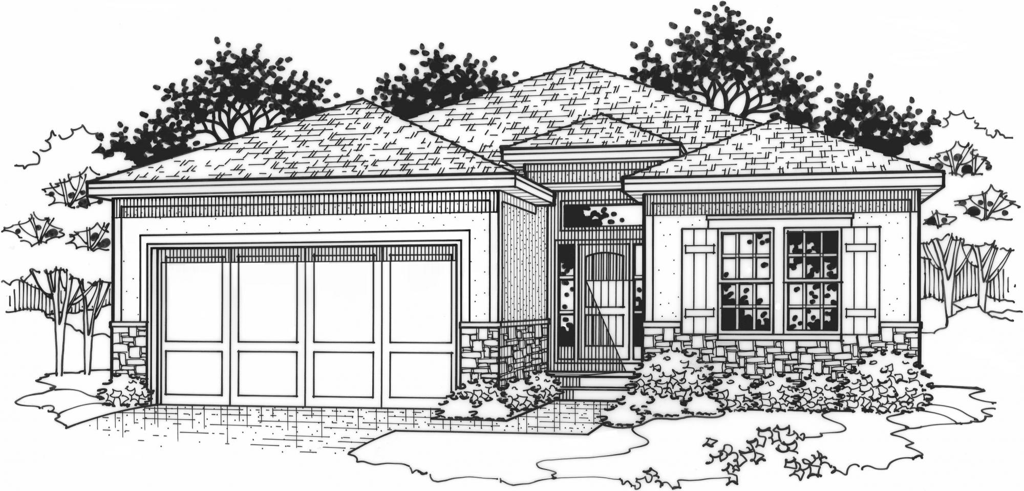 black and white rendering of a estes model from Lambie custom homes
