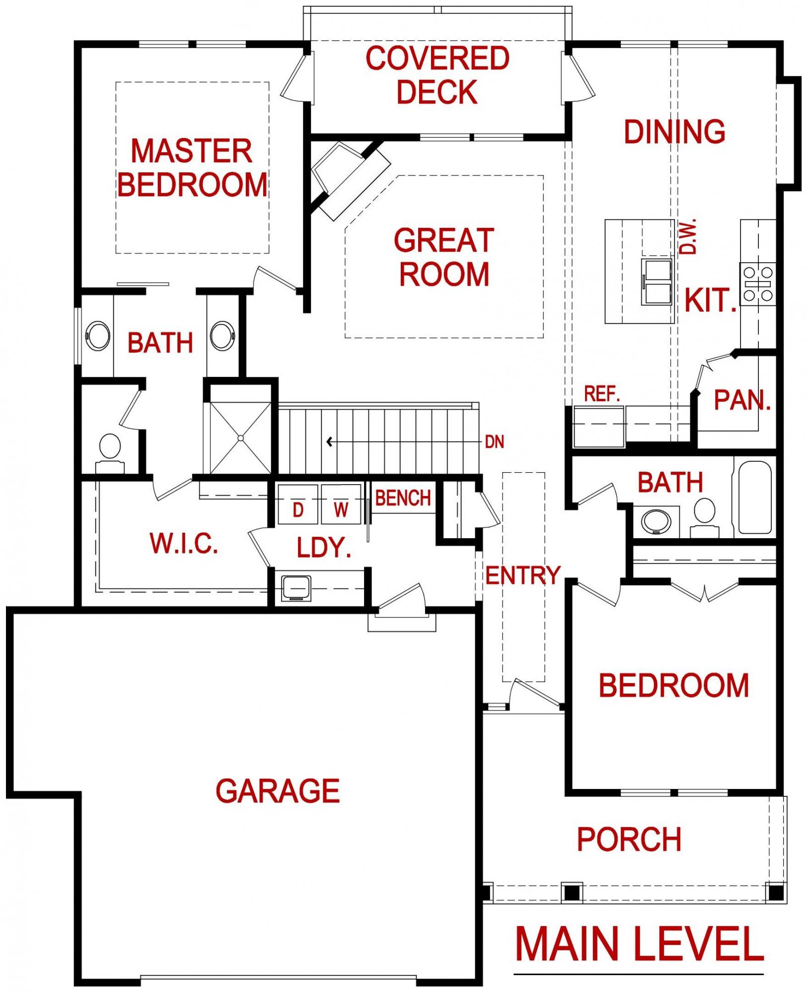Main level floor plan for the ashberry model from Lambie custom homes