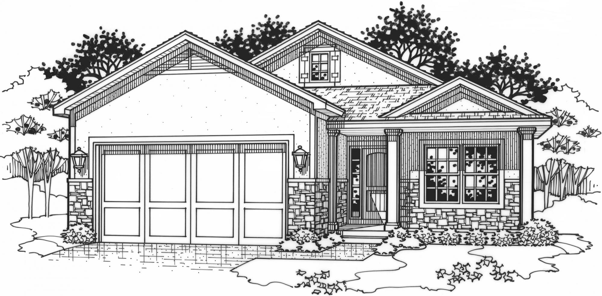 black and white rendering of a Berkley model from Lambie custom homes
