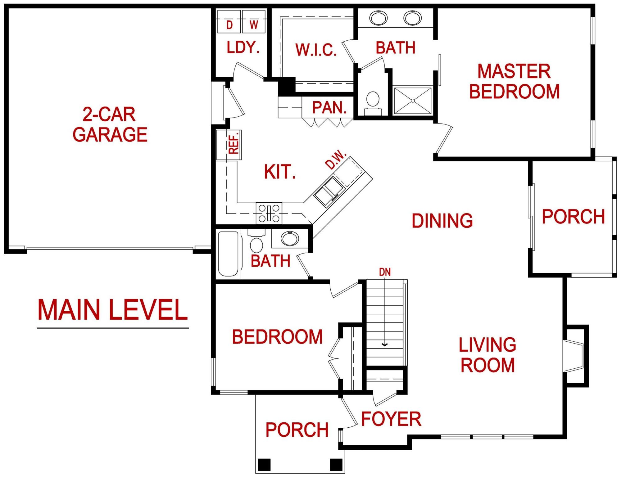 Main level floor plan of a minor floor plan from Lambie custom homes