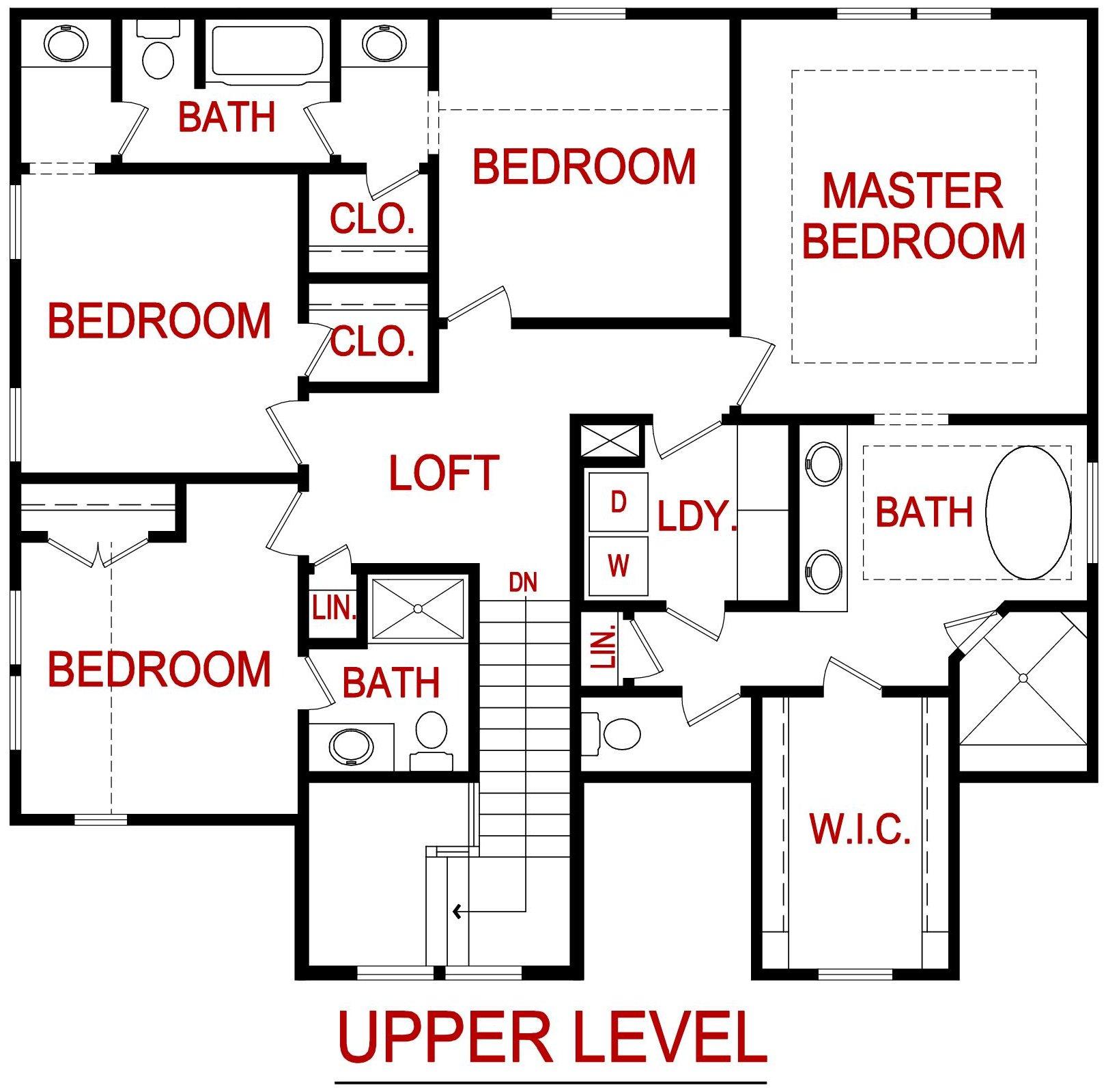 Upper level floor plan of the sequoia model from lambie homes