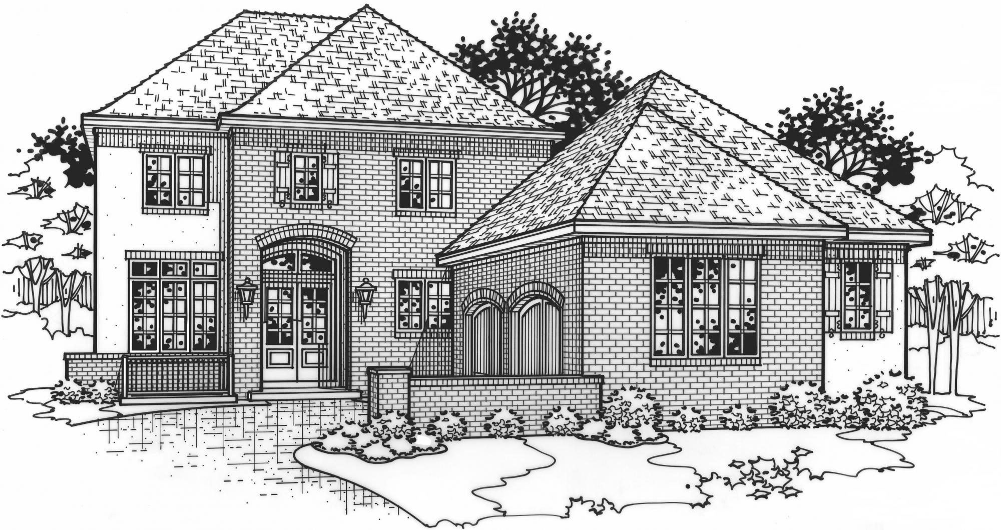 black and white rendering of a Barrington model from Lambie custom homes