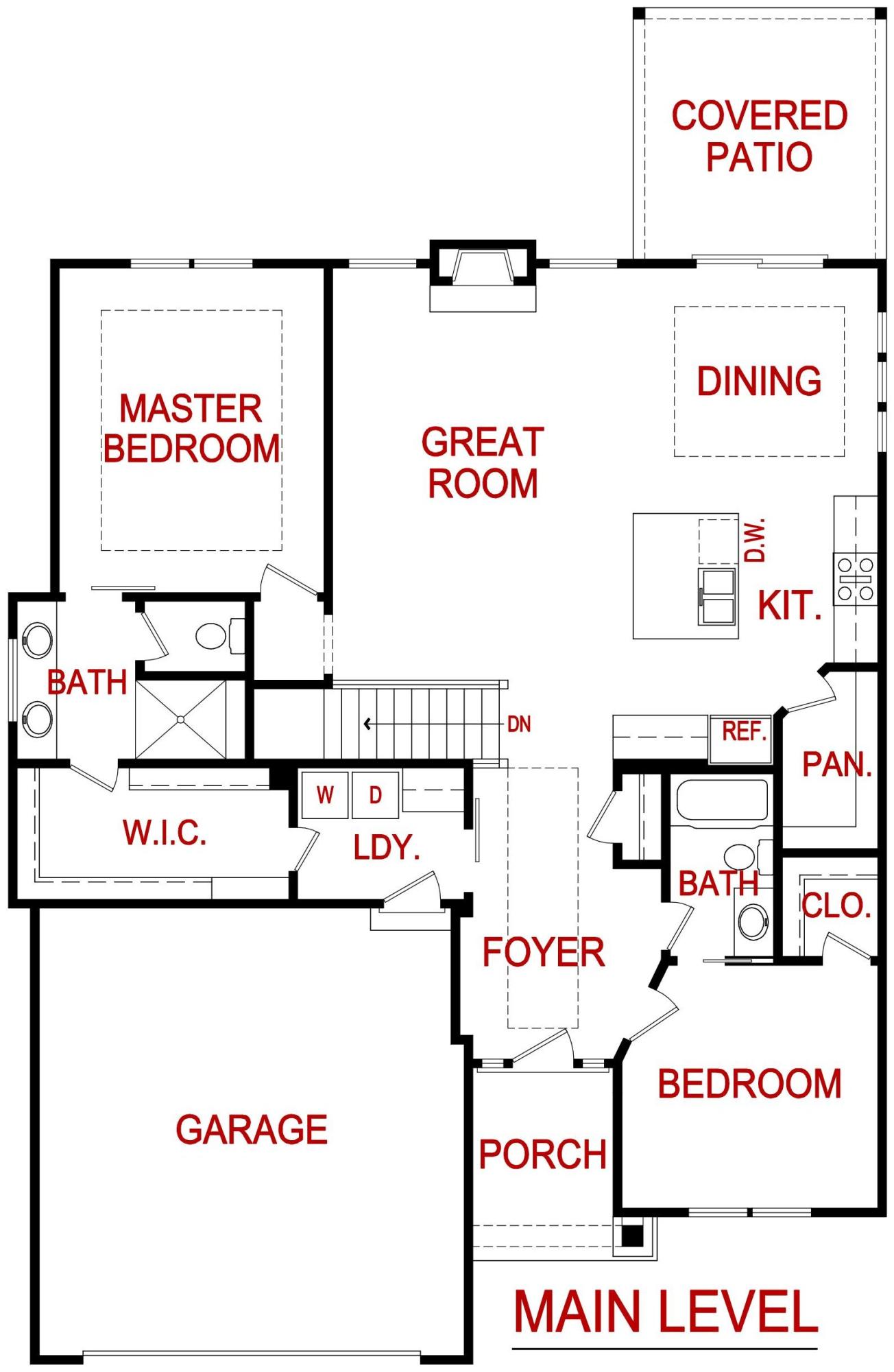Main level floor plan of the somerset model from Lambie Custom Homes