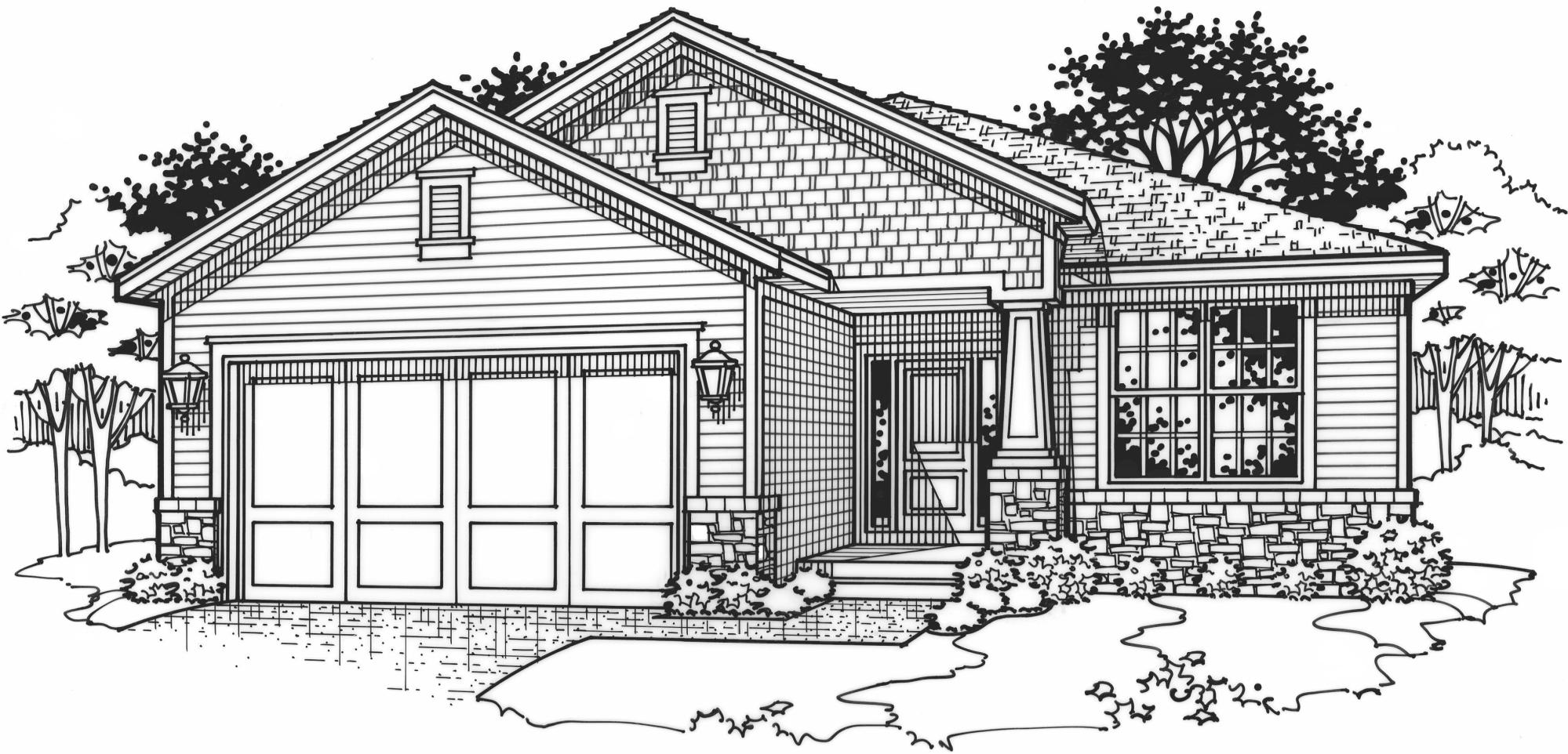black and white rendering of a Somerset model from Lambie custom homes