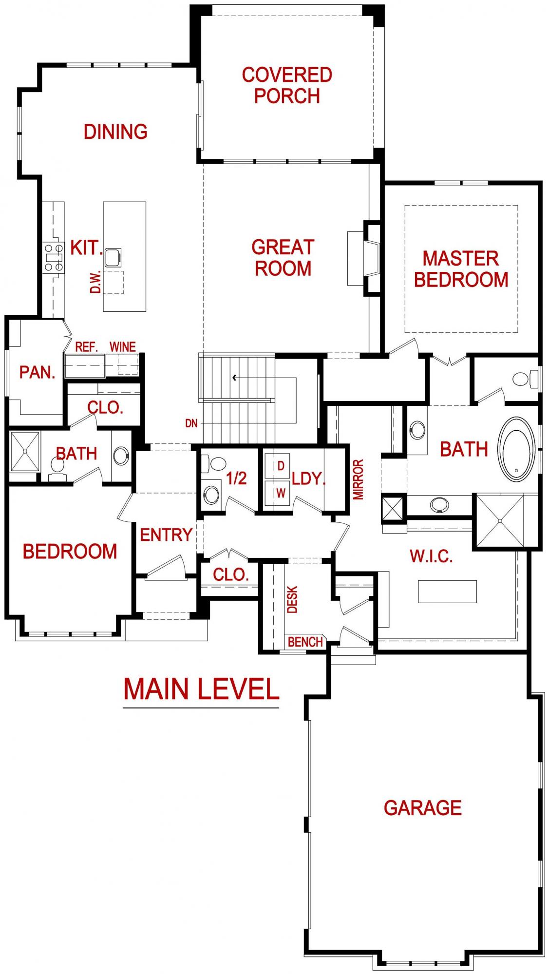 Main level floor plan for the Winston model from Lambie Custom Homes