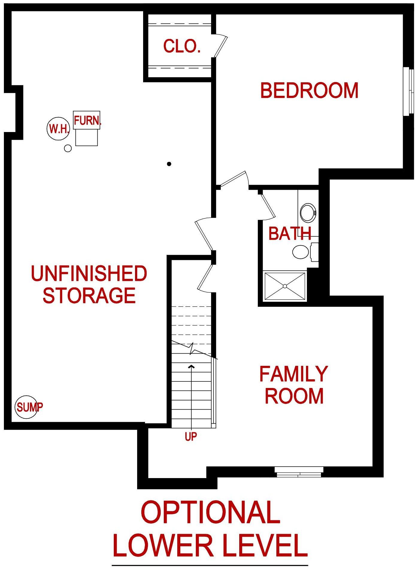 Optional lower level floor plan of a minor model from Lambie custom Homes
