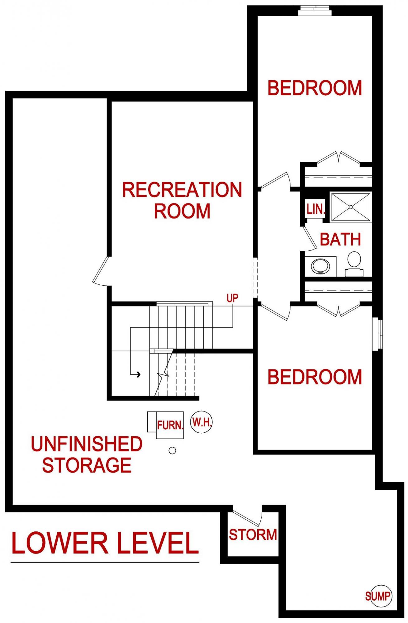 Lower level floor plan for the berkley model from Lambie custom homes