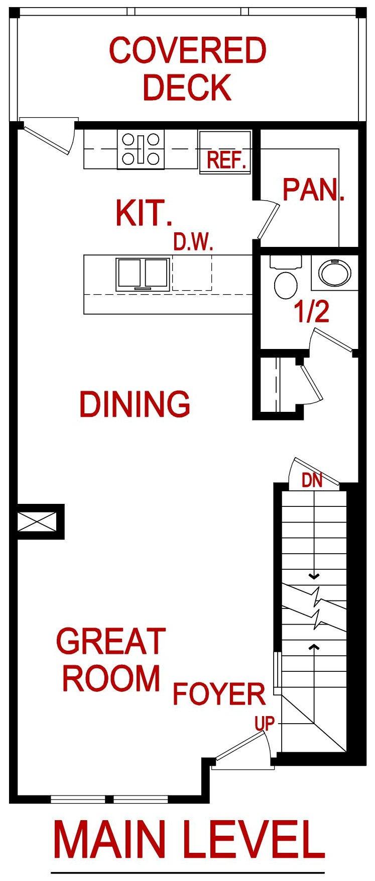 Main level floor plan of a Hartley model from Lambie custom homes