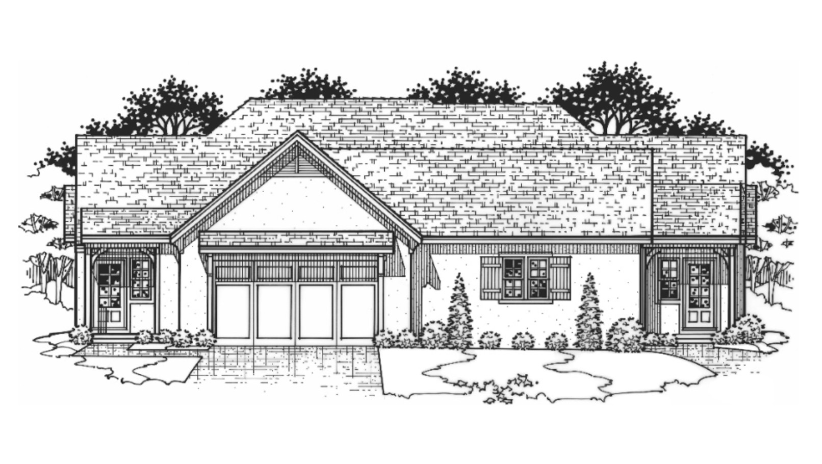 Black and white front elevation of the Cambridge model from Lambie Homes