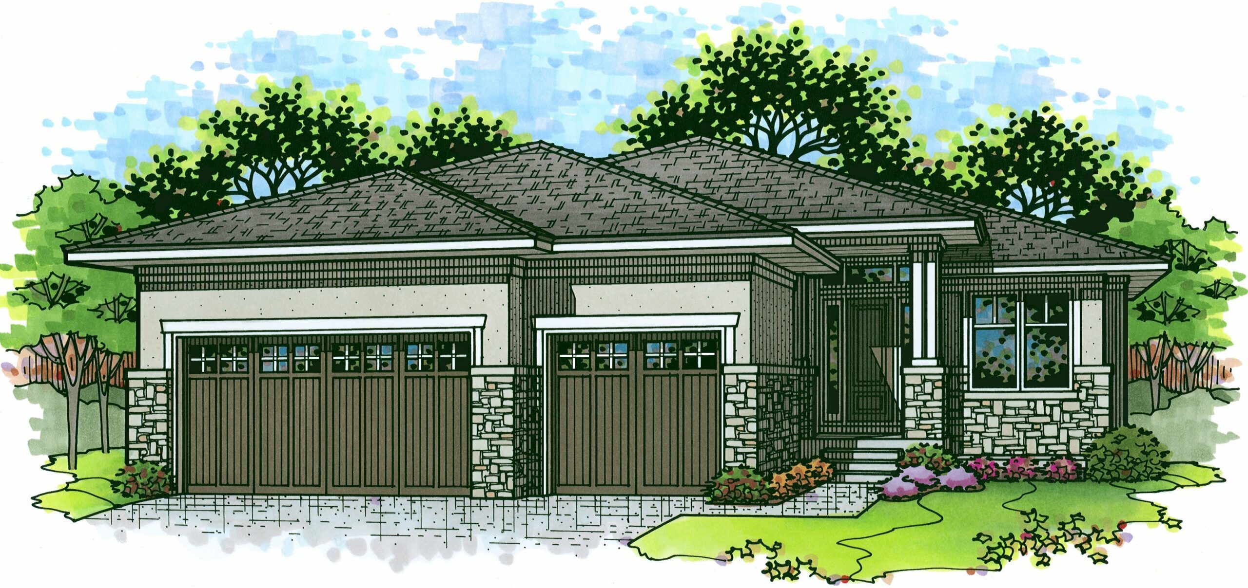 Front elevation of the augusta model from lambie homes