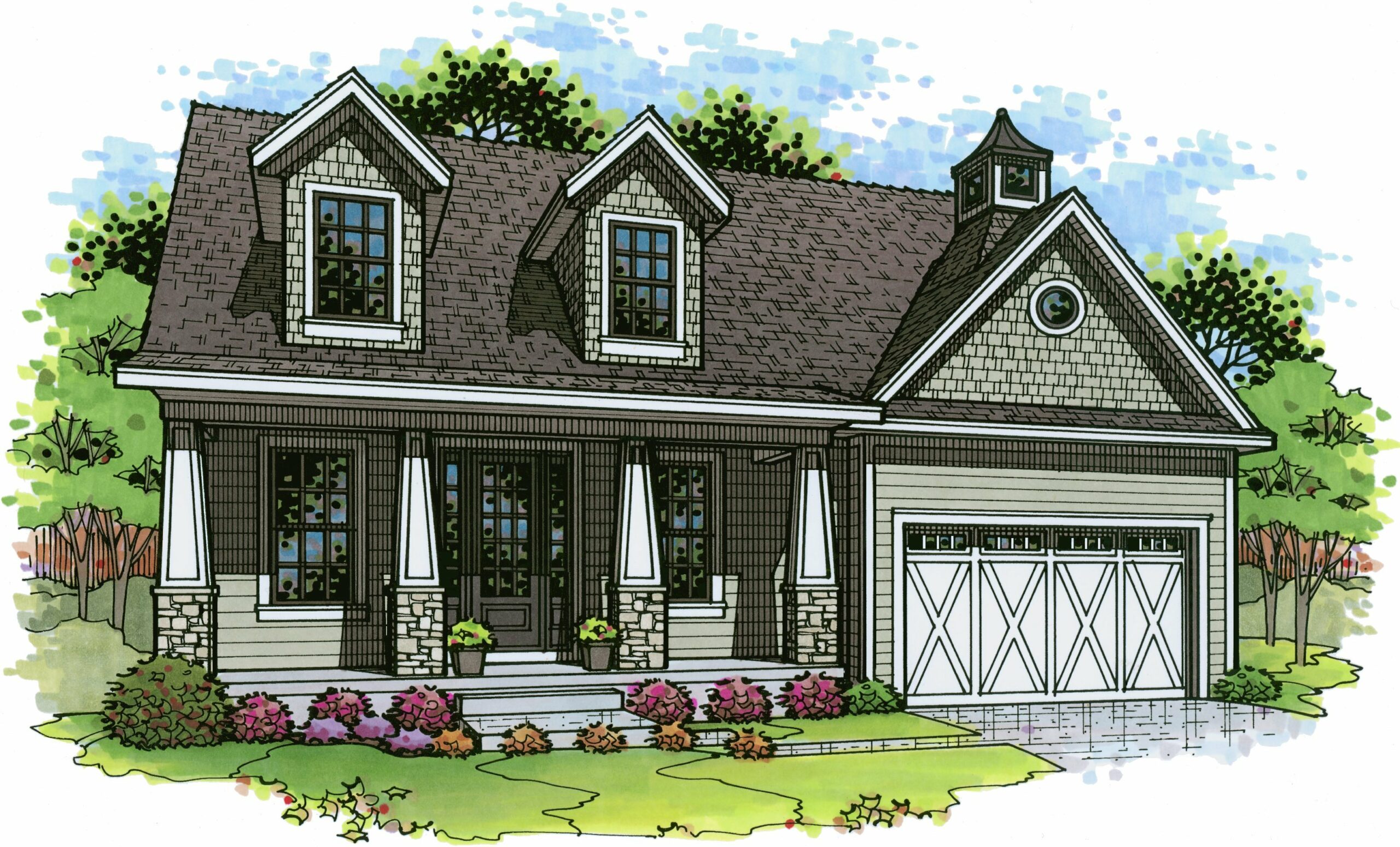 Rendering of the front elevation of the magnolia model from Lambie Homes