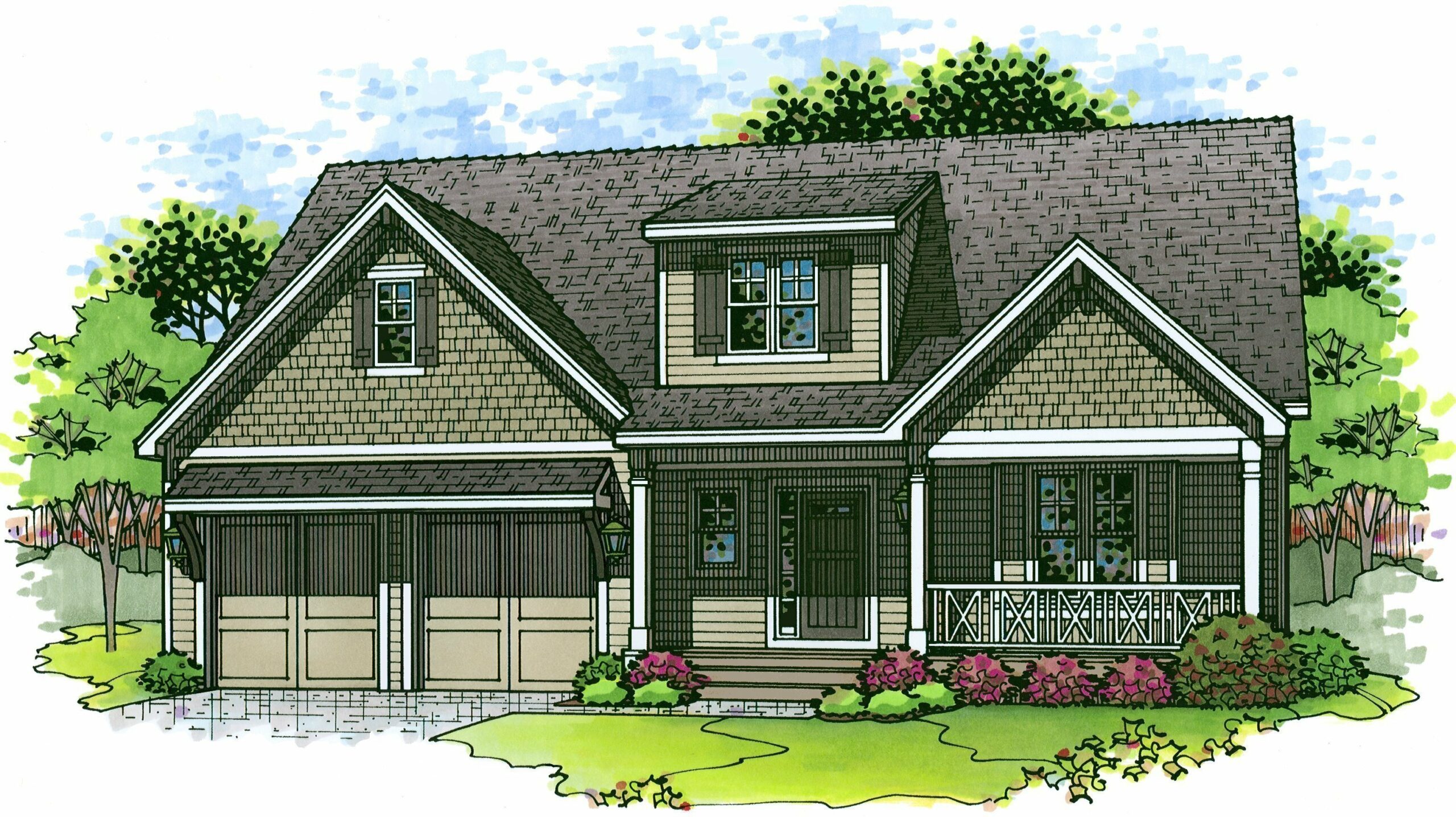 Rendering of the front elevation of the Persimmon model from Lambie Homes