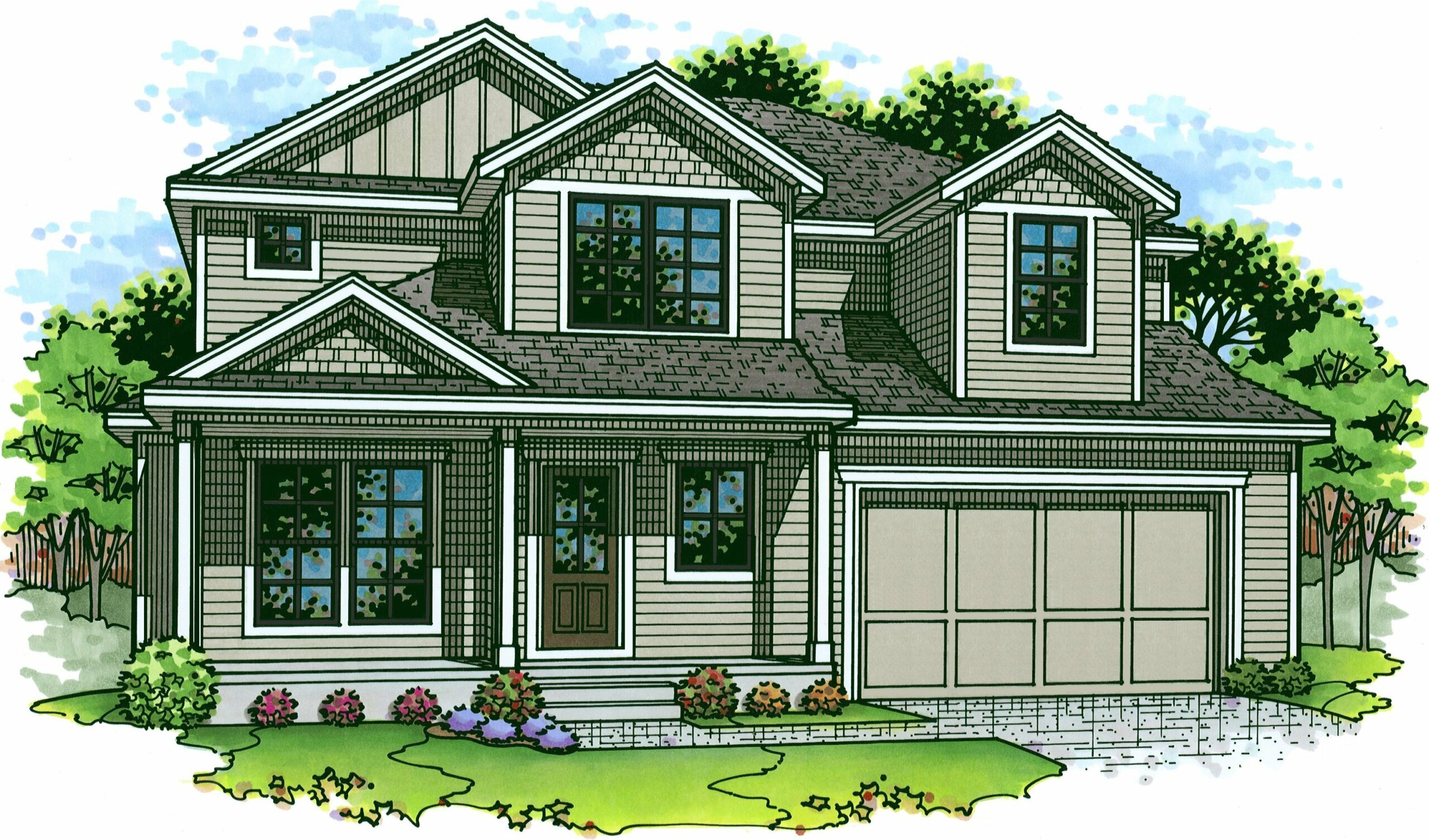 Rendering of the front elevation of the Sequoia Expanded model from Lambie Homes