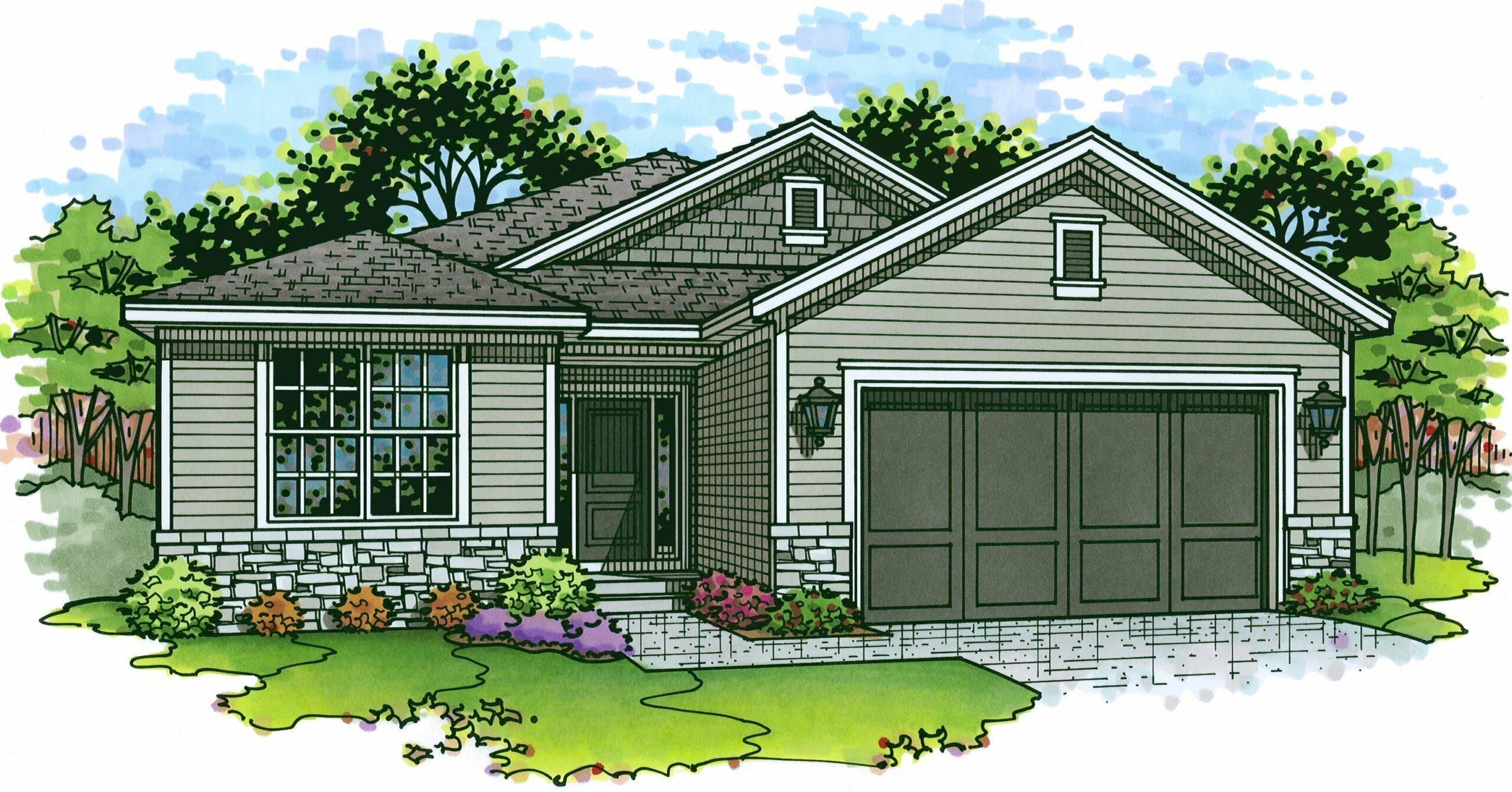 Rendering of the front elevation of the Wisteria model from Lambie Homes