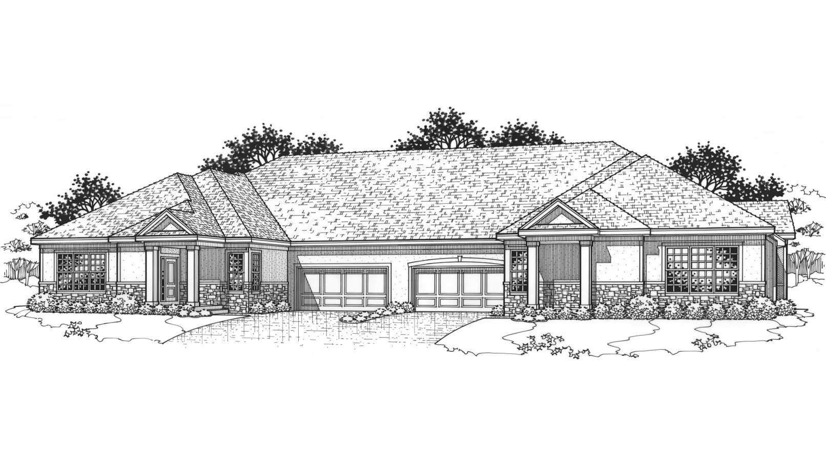 Black and white front elevation of the Minor model from Lambie Homes