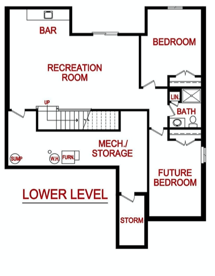 Lower level floor plan of an Ashberry Model from Lambie Custom