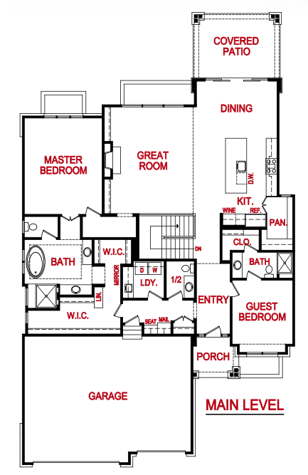 Main Level floor plan of an Augusta Model from Lambie Custom Homes