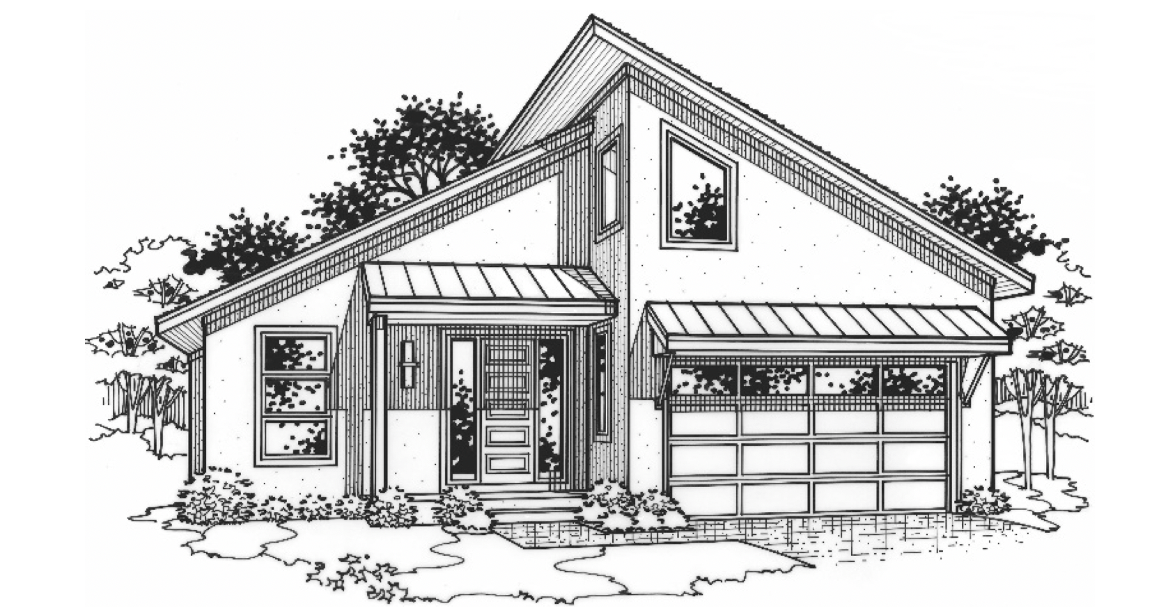 Black and white front elevation of the Holly model from Lambie Homes