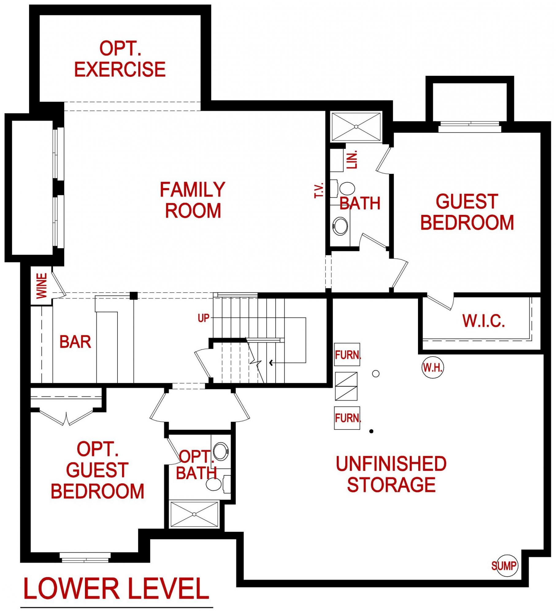 Lower level floor plan for the barrington model from Lambie custom homes