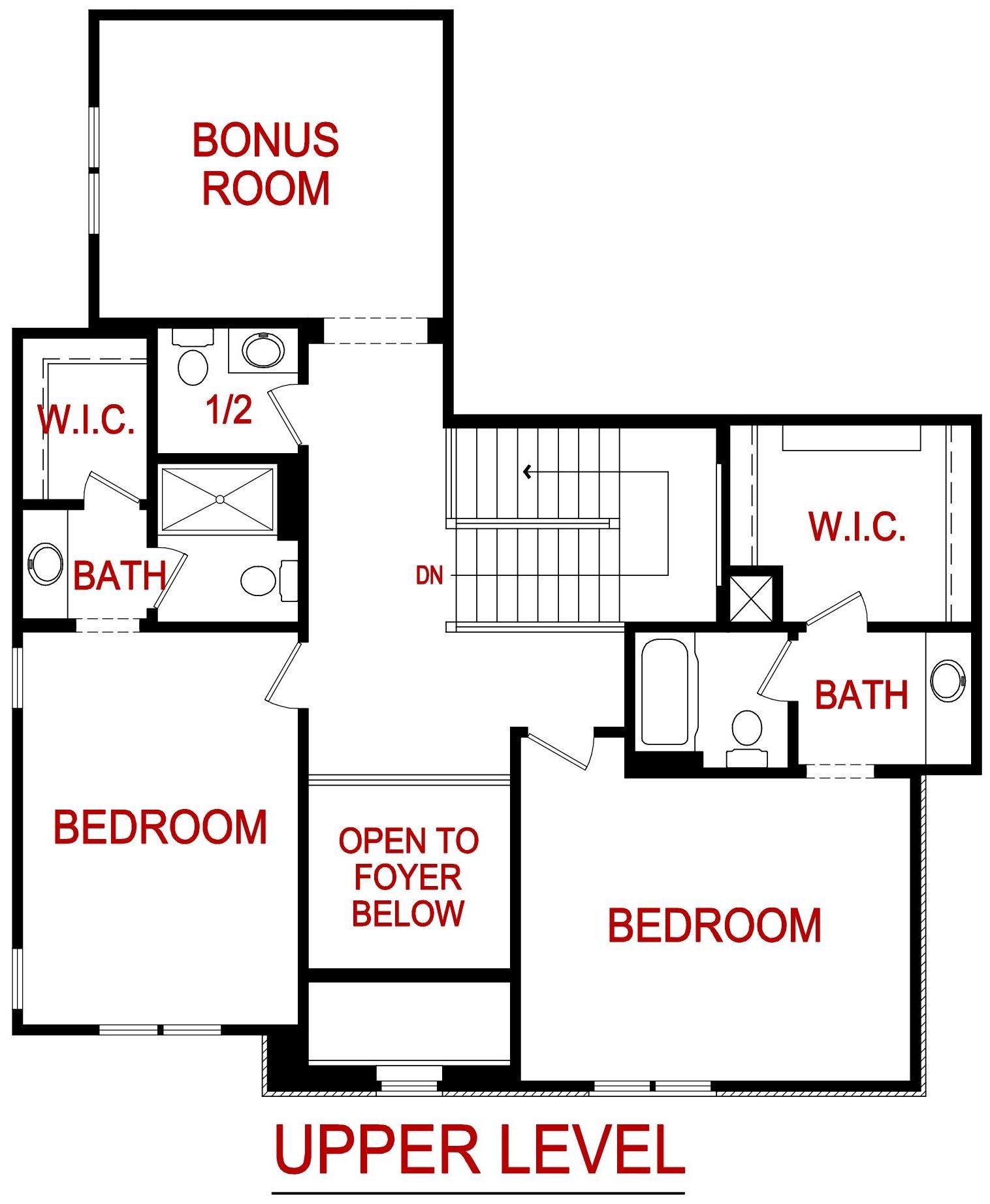 upper level floor plan for the barrington model from Lambie custom homes