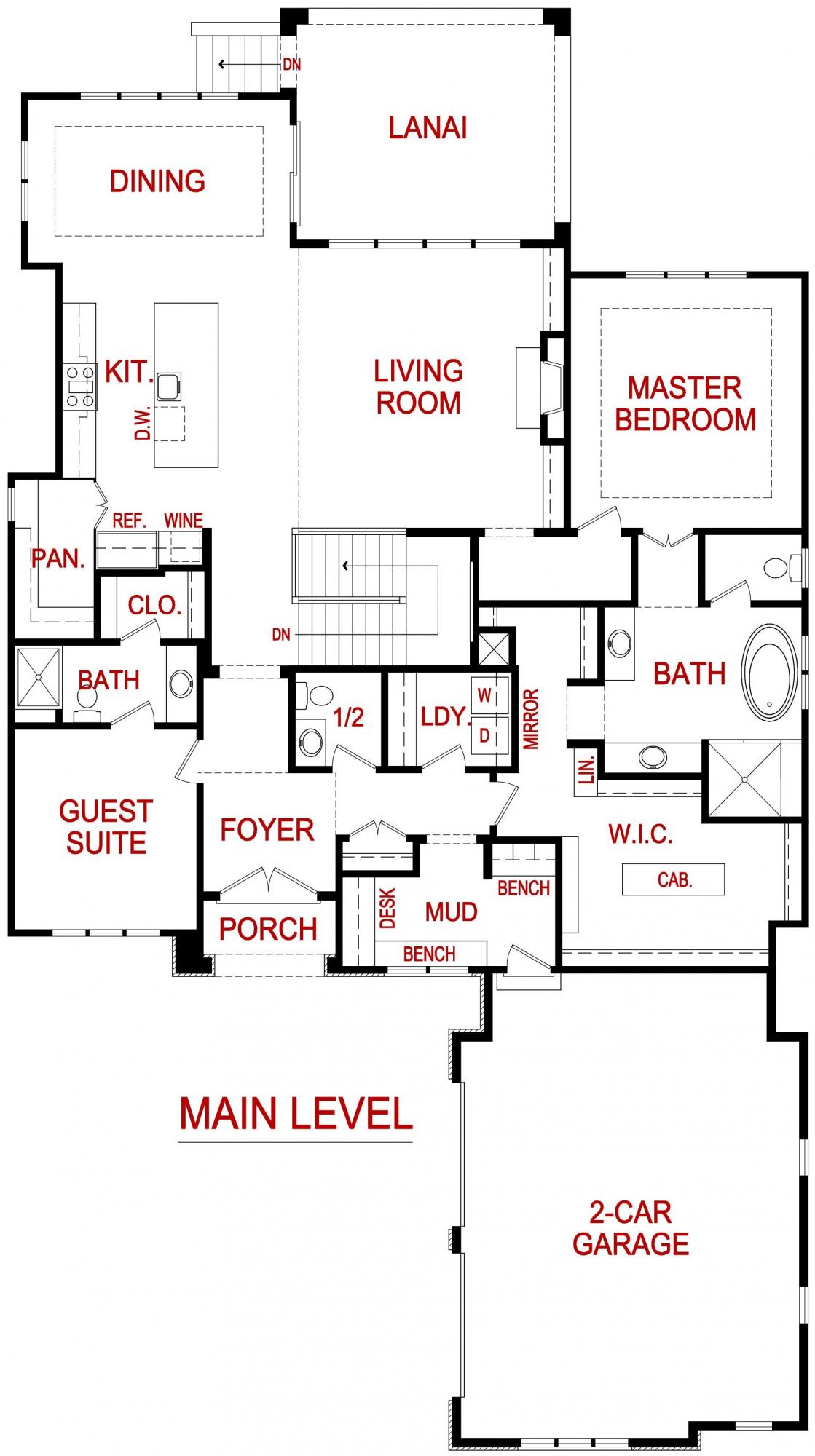 Barrington model main level floor plan from Lambie Homes