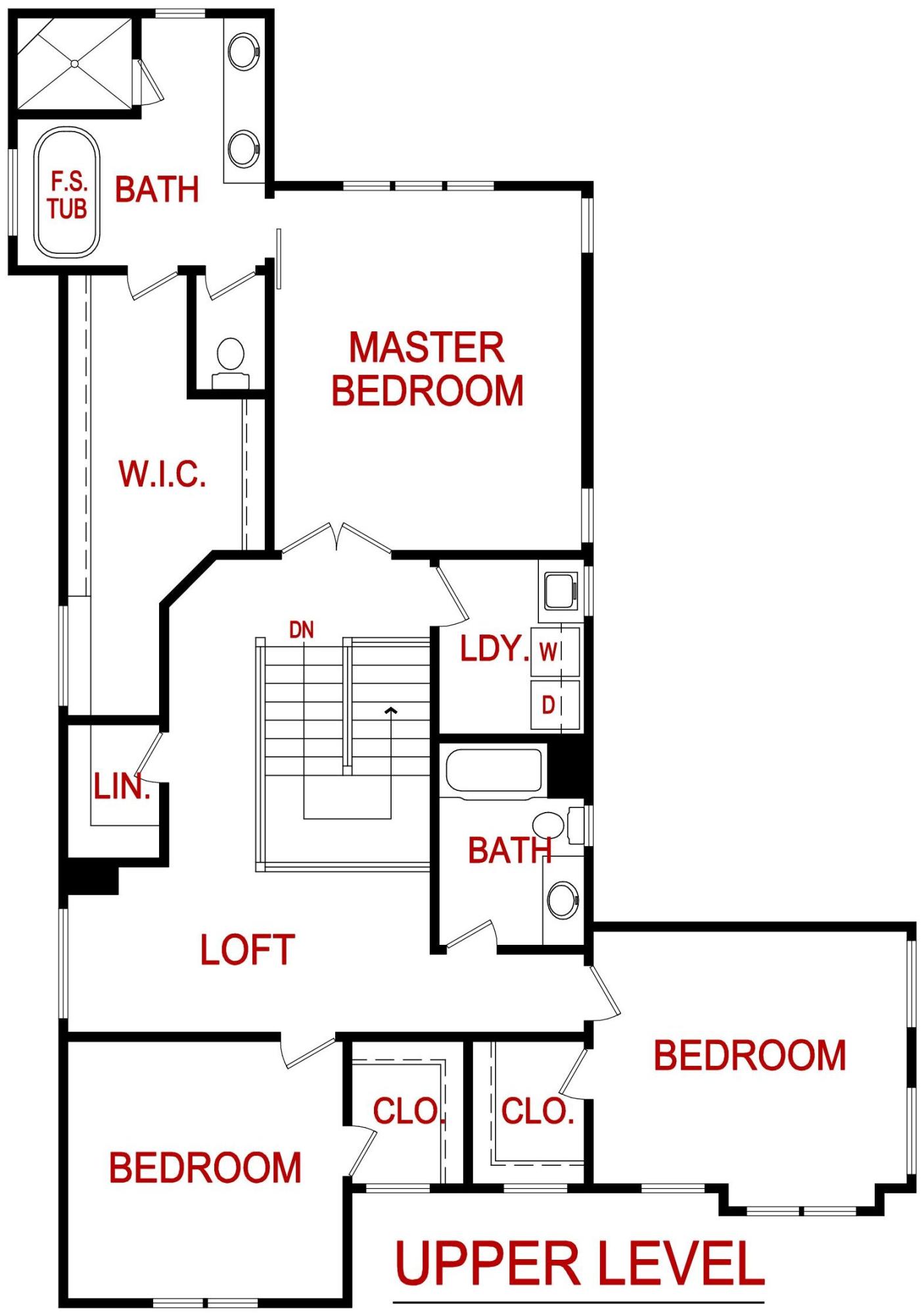 Upper level floor plan for 7429 Ash St. Prairie Village, KS from Lambie custom homes
