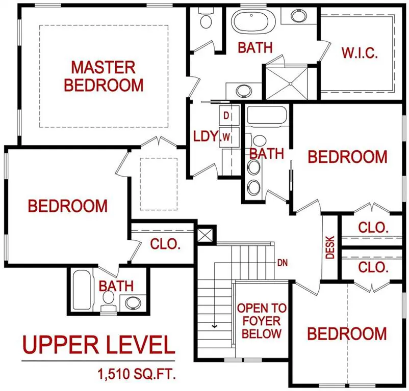 Upper level floor plan for 6819 W 162nd Ter, Overland Park, KS from Lambie Homes