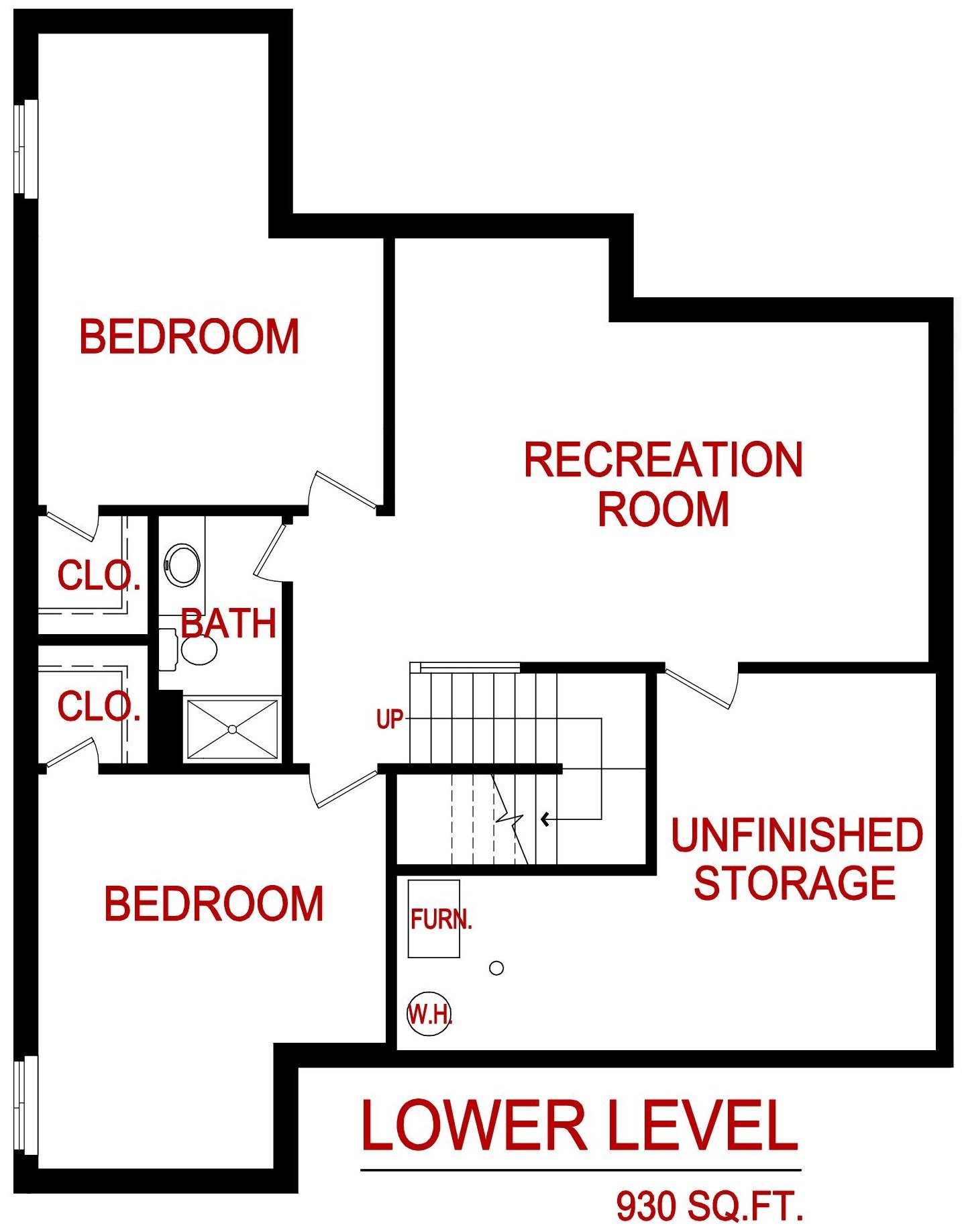 Lower level floor plan for 9540 Shady Bend Rd., Lenexa, KS from lambie homes