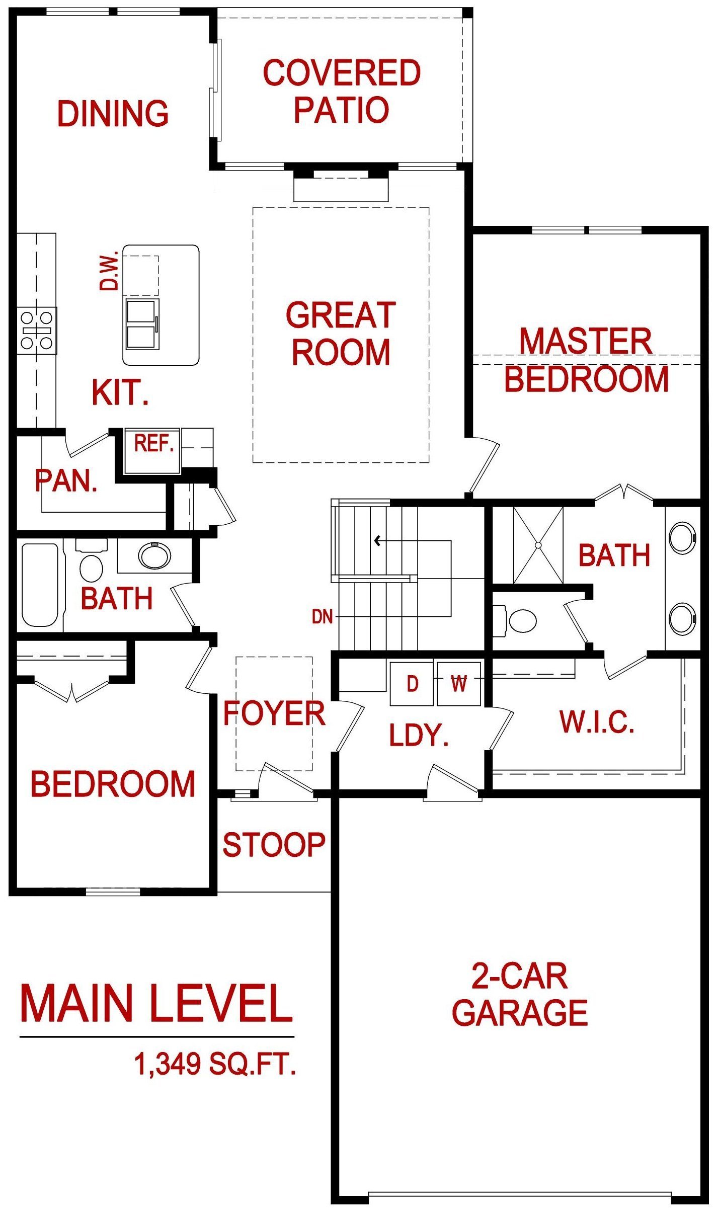 main level floor plan for 9540 Shady Bend Rd., Lenexa, KS from lambie homes