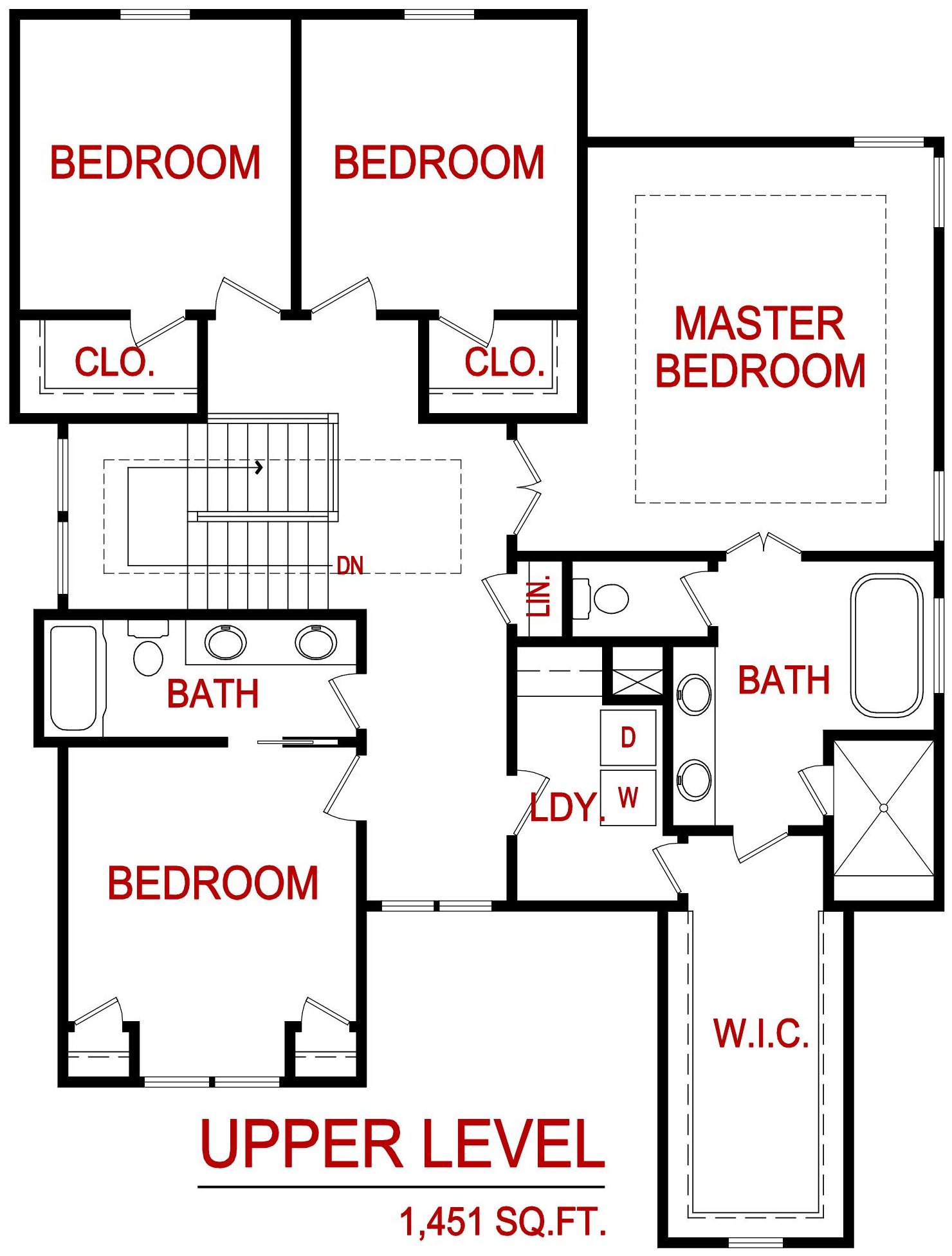 Upper level floor plan for the Ashland Model from Lambie Homes