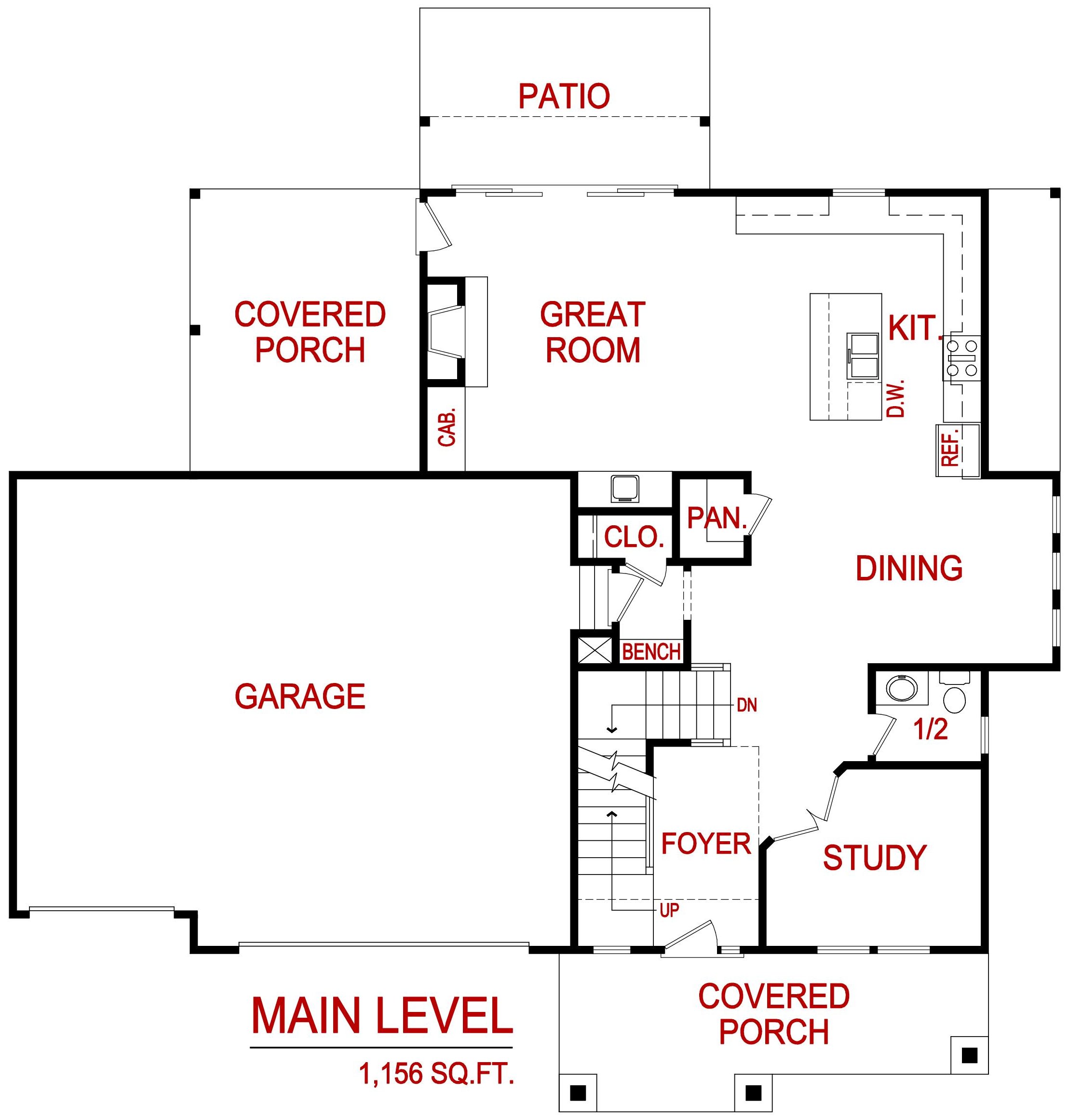 Main level floor plan for 6011 W. 85th Terr from Lambie Homes