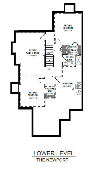Lower level floor plan of Newport model