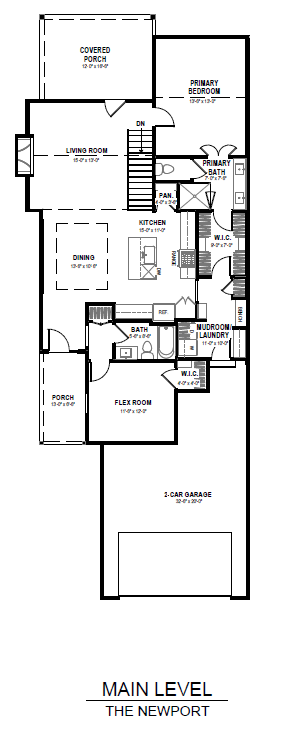 Main level floor plan of Newport model